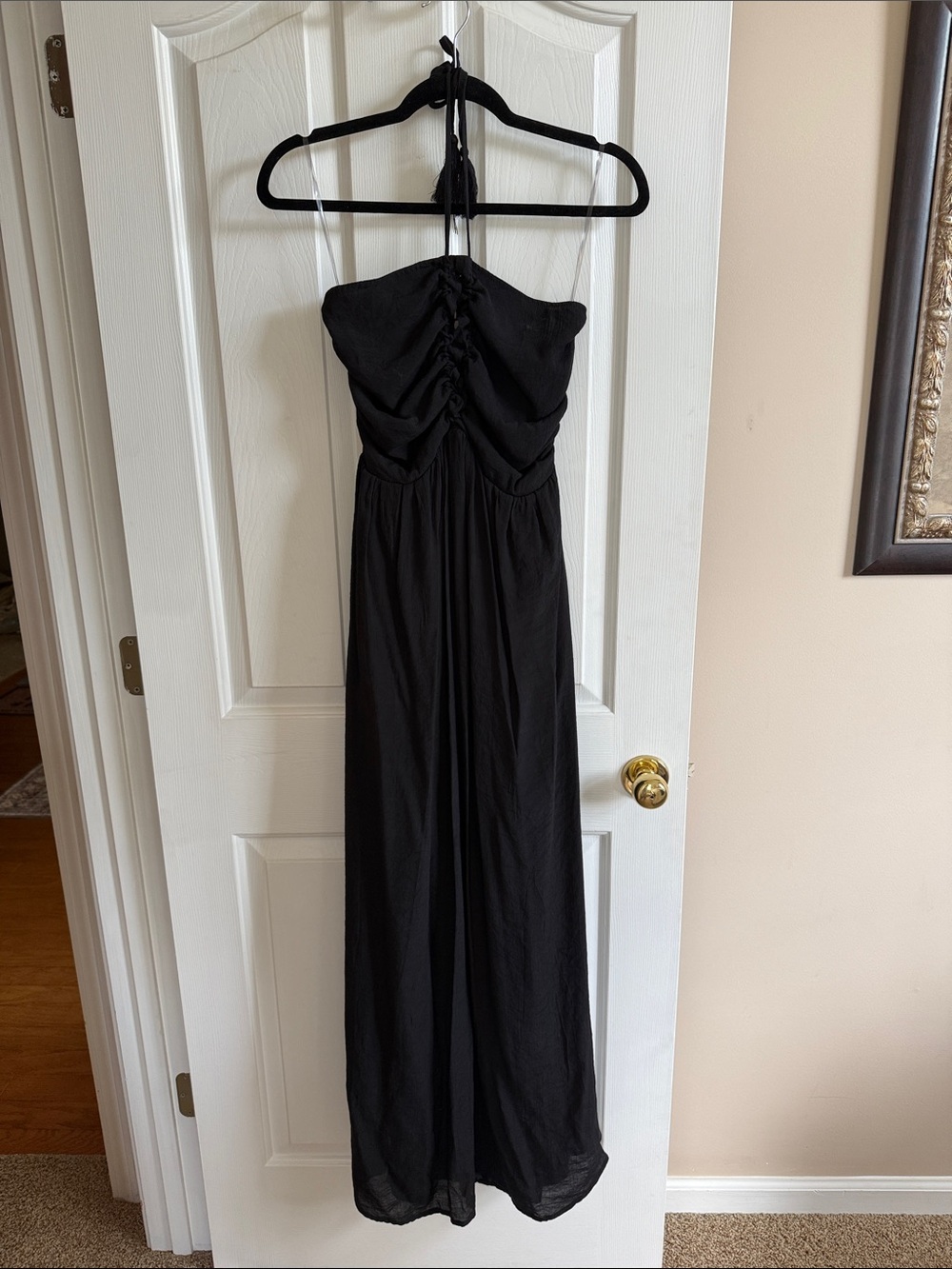 🌸 entro: Black Strapless Ruched Maxi Dress